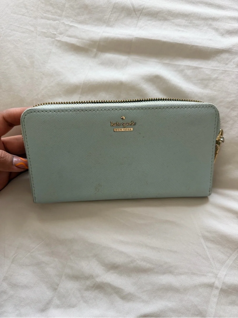 kate spade Powder Blue Zip-Around Wallet with Gold Hardware